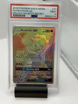 2018 Pokemon Reshiram GX Secret Rare Dragon Majesty 71/70 PSA 9 MINT - Image 1