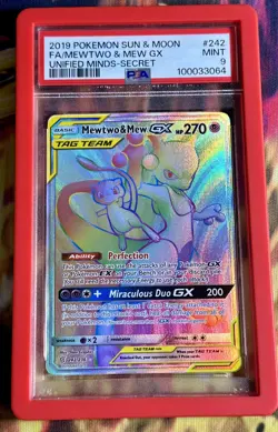 Mewtwo Mew GX #242 PSA 9 Rainbow Sun Moon Unified Minds Tag Team Pokemon Card - Image 1
