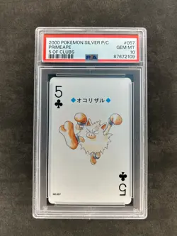 2000 POKEMON SILVER VERSION PLAYING CARDS 5 OF CLUBS #057 PRIMEAPE PSA 10 - Image 1