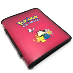 Vintage 1998 Pokemon 3-Ring Card Binder w/ Zipper Handle Pink Red Translucent - Image 1