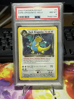 2000 POKEMON ROCKET #5 DARK DRAGONITE-HOLO PSA 8 - Image 1