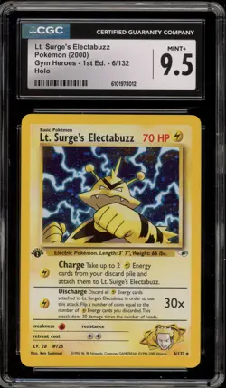 Pokemon Lt. Surge's Electabuzz Gym Heroes 1st Edition Holo Rare #6 CGC 9.5 - Image 1