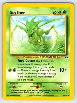 Scyther 46/75 2001 Neo Discovery Pokemon Card Vintage WOTC Uncommon - VLP - Image 1