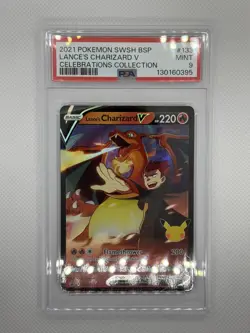2021 POKEMON SWSH BLACK STAR PROMO CELEBRATIONS COLL LANCE'S CHARIZARD V PSA 9 - Image 1
