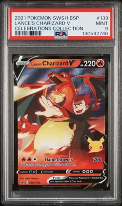 2021 POKEMON SWSH BLACK STAR PROMO CELEBRATIONS COLL LANCE'S CHARIZARD V PSA 9 - Image 1