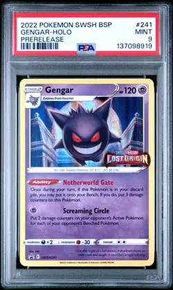 2022 POKEMON SWSH BLACK STAR PROMO PRERELEASE #241 GENGAR-HOLO PSA 9 - Image 1