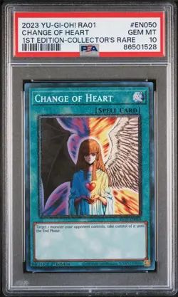 PSA 10 GEM MINT Change Of Heart Prismatic Collectors Rare RA01-EN050 Yu-Gi-Oh - Image 1