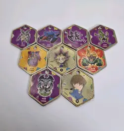 YuGiOh Takahashi Metal Medallions Hexors Coins Tags Lot of 9 Yu-gi-oh Tokens - Image 1