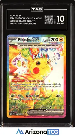Pokemon 2024 Pikachu ex 238/191 SIR Surging Sparks GEM MINT TAG 10 - Image 1
