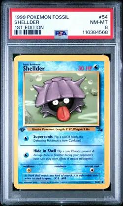 PSA 8 NM/MT 1999 POKEMON FOSSIL 54 SHELLDER 1ST EDITION ENGLISH - Image 1