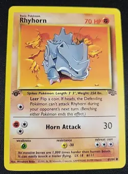 Pokemon Tcg - Rhyhorn 61/64 Common 1st Ed Jungle Set (Yellow Ink Error) NM - Image 1