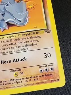 Pokemon Tcg - Rhyhorn 61/64 Common 1st Ed Jungle Set (Yellow Ink Error) NM - Image 2