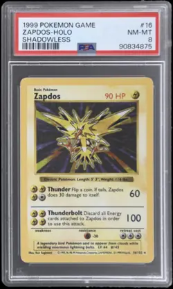 1999 Pokemon Zapdos Holo Shadowless Base Set PSA 8 - Image 1
