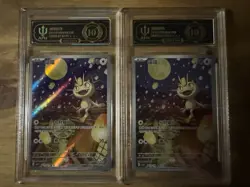 APH Black 10* Pokemon Chinese Meowth Full Art 2025 CBB3C 02 07/07 Gem 3 (2 Lot) - Image 1