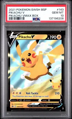2021 Pokemon Celebrations Pikachu V SWSH143 Black Star Promo - PSA 10 GEM MT - Image 1