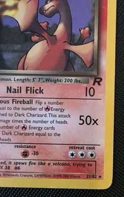 Pokemon TCG Dark Charizard Non-Holo Card 21/82 Team Rocket 2000 Vintage LP - Image 4