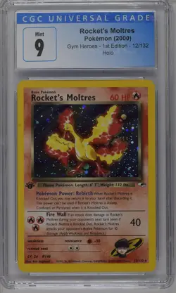 Rocket's Moltres Pokemon 2000 Gym Heroes 1st Edition 12/132 Holo CGC 9 MINT - Image 1