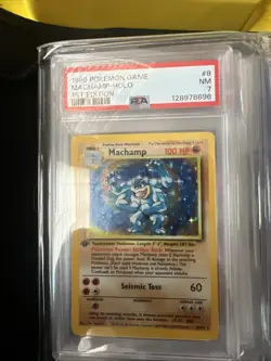 Pokemon TCG Machamp Holo 1st Edition Base Set #8/102 Holo Rare PSA 7 NM 1999 - Image 1