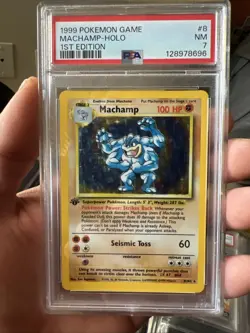 Pokemon TCG Machamp Holo 1st Edition Base Set #8/102 Holo Rare PSA 7 NM 1999 - Image 3