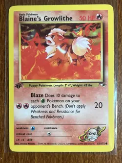 [LP+/NM] 2000 Pokemon Gym Heroes Blaine's Growlithe 1st Edition #62/132 - Image 1