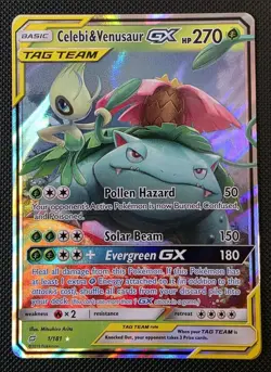 Celebi & Venusaur GX Holo Ultra Rare Team Up 1/181 Pokemon Tag Team NM - Image 1