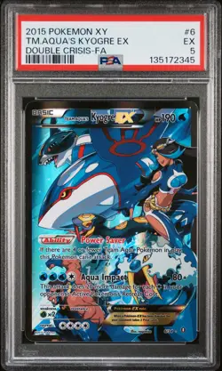 2015 POKEMON XY DOUBLE CRISIS #6 FULL ART/TEAM AQUA'S KYOGRE EX PSA 5 - Image 1