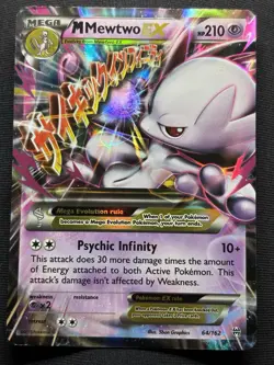 ULTRA RARE Mega M Mewtwo EX 64/162 XY Breakthrough Pokemon TCG Holo Foil - MP - Image 1