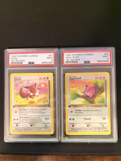 1999 Pokemon Jungle Eevee 1st Edition 51/64 + Jigglypuff 1st Edition 54/64 PSA 9 - Image 1