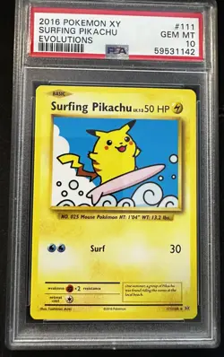 2016 Pokemon XY Evolutions Surfing Pikachu Secret Rare #111 PSA 10 GEM MINT - Image 1