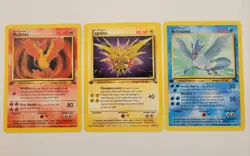 1st Edition Pokemon Rare Birds Moltres Zapdos and Articuno - Image 1