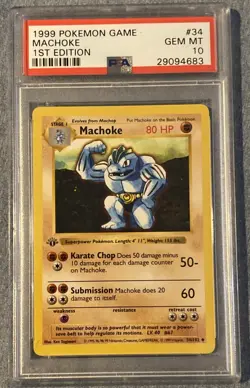 Pokemon 1999 Machoke Shadowless 1st Edition #34 PSA 10 Gem Mint - Image 2