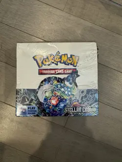 New Sealed Pokemon TCG Stellar Crown Booster Box (slight tear) w/ Acrylic Case - Image 3
