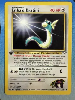 Erika’s Dratini 42/132 1st Edition Gym Heroes WOTC Pokemon Card - Image 1