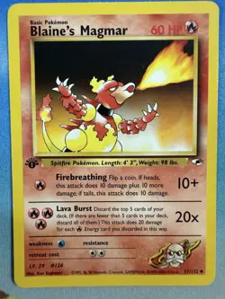 Blaine’s Magmar 37/132 1st Edition Gym Heroes WOTC Pokemon Card - Image 1