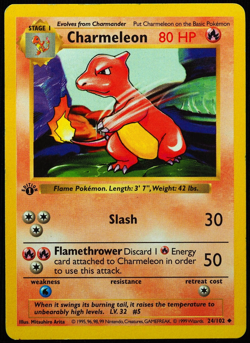 1st Edition Shadowless Charmeleon 24/102 LP Pokemon Card - Image 1
