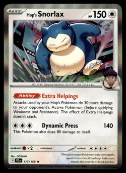Hop's Snorlax 117/159 Rare Journey Together Pokemon Near Mint - Image 1