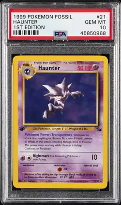 1999 POKEMON FOSSIL 1ST ED #21 HAUNTER PSA 10 - Image 1