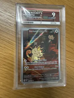 Pokemon TCG Team Rocket's Meowth 203/182 Destined Rivals Ace Grade Mint 9 - Image 1