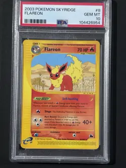 Pokemon TCG Flareon Skyridge 8/144 2003 PSA Gem 10 Mint Non Holo Rare Card TCG - Image 1