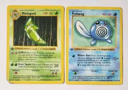 Pokemon 1st Edition Shadowless Base Set WOTC Poliwag 59/102 & Metapod 54/102 HP - Image 1
