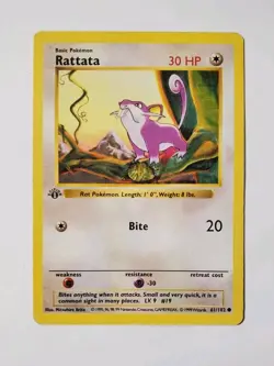 Pokemon Base Set Shadowless 1st Edition Rattata 61/102 - Played - Image 1