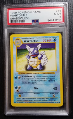 1999 POKEMON BASE SET SHADOWLESS #42/102 WARTORTLE PSA 9 MINT - Image 1