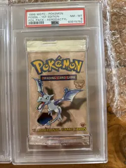 Pokemon 1999 WOTC Fossil 1st Edition AERODACTYL Sealed Booster Pack PSA 8 - Image 1