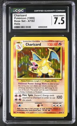 CGC 7.5 Charizard 4/102 Holo Base Set Unlimited Pokemon Card - Image 1