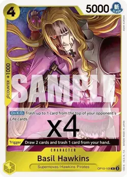 4X One Piece Card Game Basil Hawkins OP10-109 Rare NM - Image 1