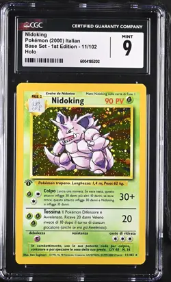 CGC 9 MINT Italian Nidoking Base Set 1st Edition 11/102 Holo Pokemon Card - Image 1