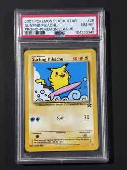 Pokemon Pikachu TCG Surfing 2001 Black Star Promo Card #28 PSA 8 - Image 1