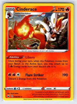 Cinderace 34/202 2020 Sword & Shield Promo Pokemon Card Cosmos Holo - Nm/Vlp - Image 1