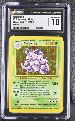 CGC 10 GEM MINT Nidoking 1999 Base Set 11/102 Holo Pokemon Card - Image 1