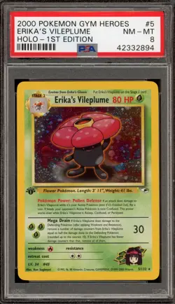 Pokemon Erika's Vileplume Gym Heroes 1st Edition Holo Rare #5 PSA 8 - Image 1